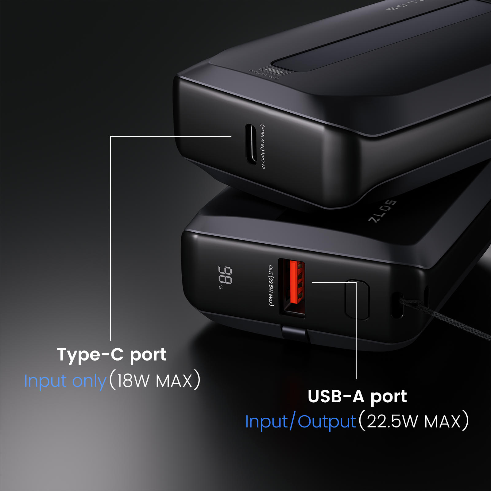 ZLOS TINY 10 Portable Mini Power Bank with Built-in Cable Charger (10000mAh)