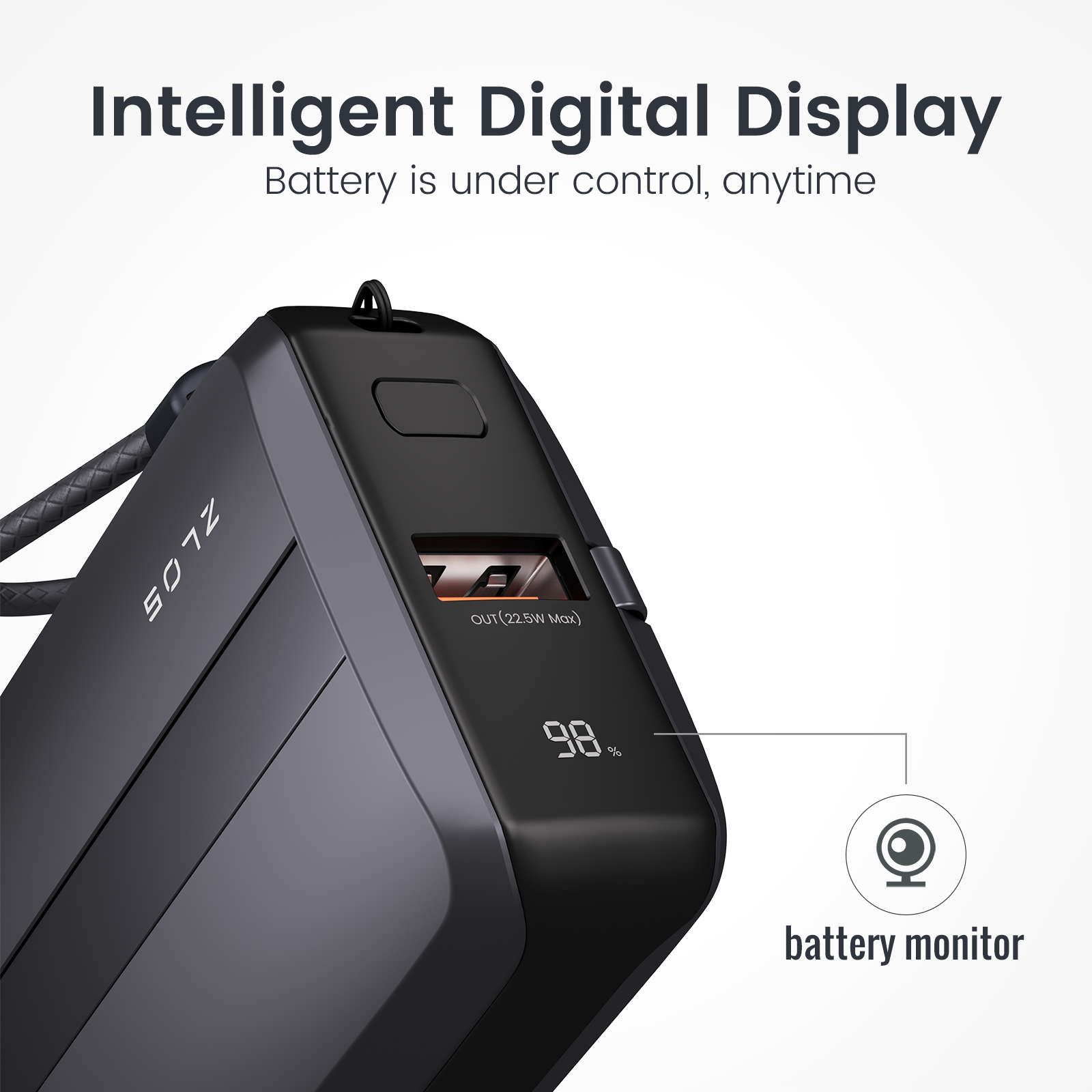 ZLOS TINY 10 Portable Mini Power Bank with Built-in Cable Charger (10000mAh)