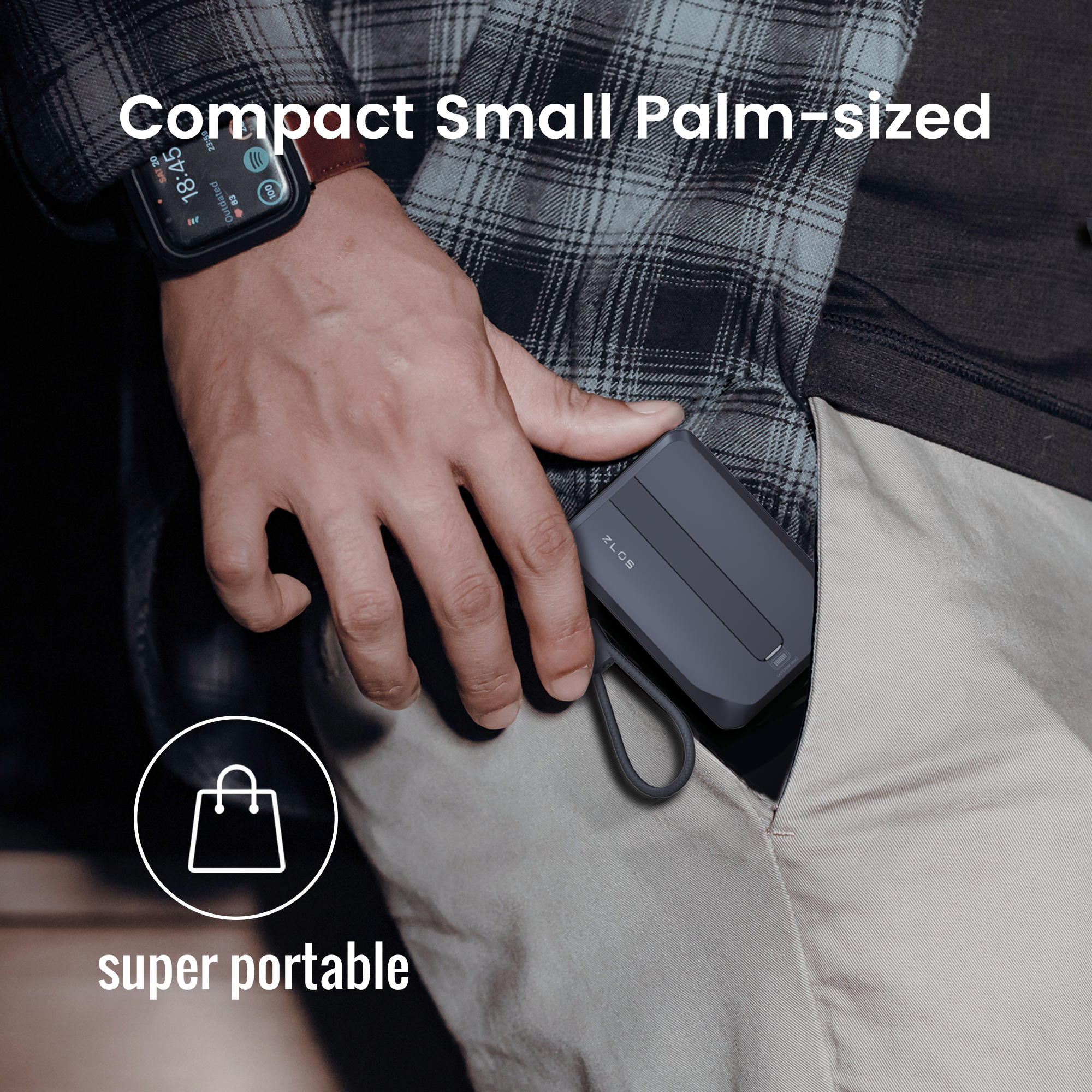 ZLOS TINY 10 Portable Mini Power Bank with Built-in Cable Charger (10000mAh)